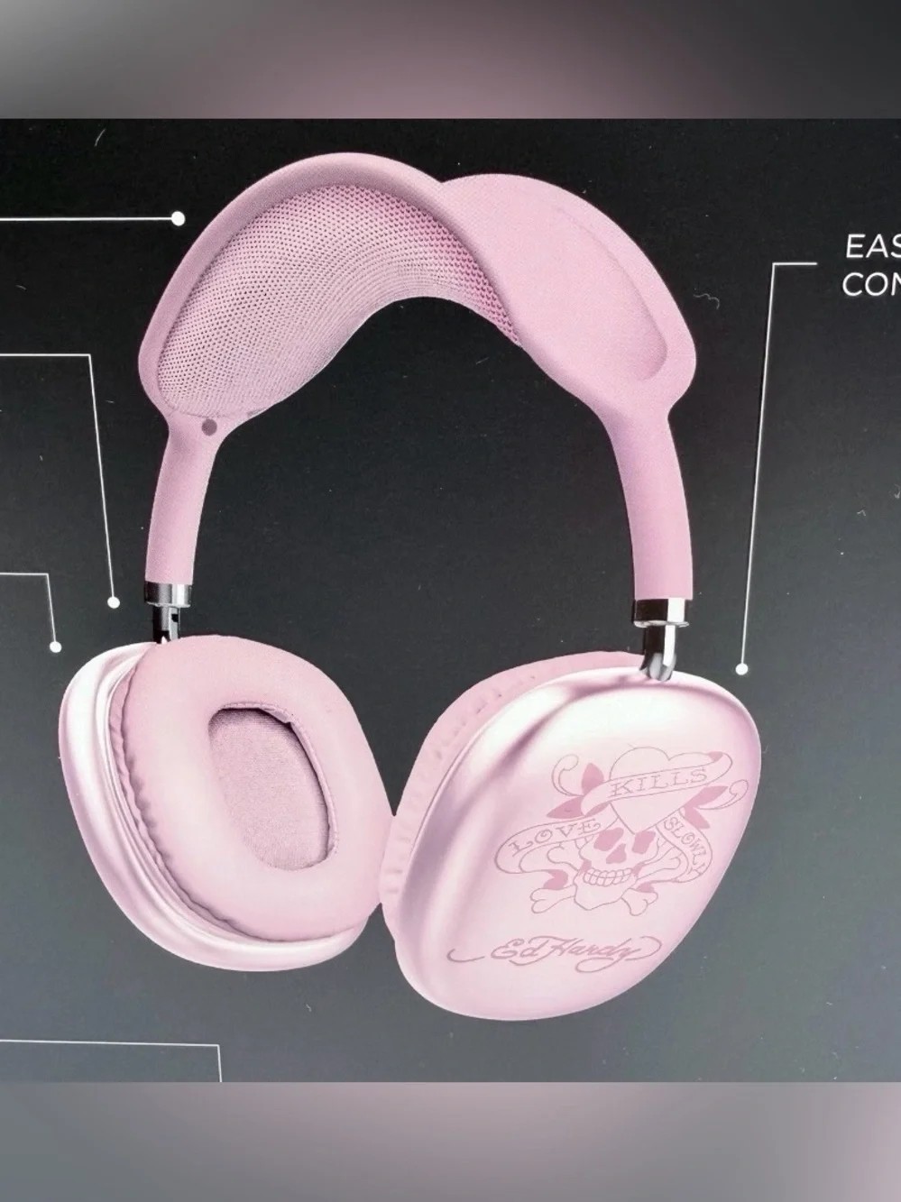ED HARDY Pink Wireless Headphones